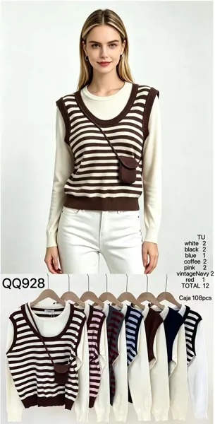 Conjunto de chaleco de punto y camiseta