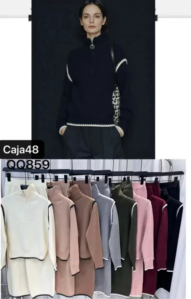 Conjunto de suéter y falda con cremallera-QQ859