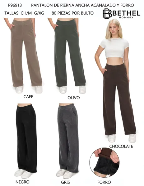Pantalón de pierna ancha acanalado y forro