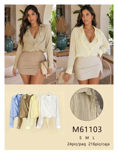 Camisa de rayas con encaje