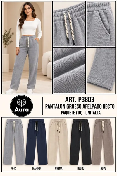Pantalón grueso afelpado recto
