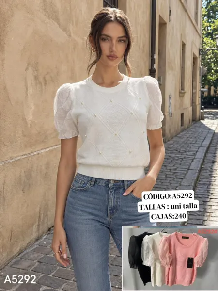 Blusa de punto con mangas abullonadas