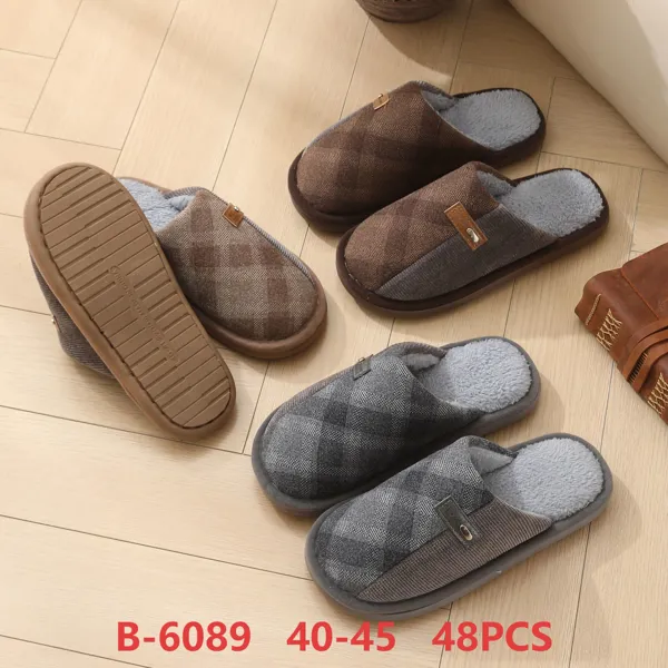 Pantuflas de felpa a cuadros para hombre