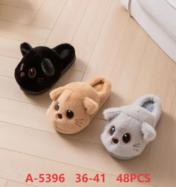 Pantuflas de felpa con diseno de gato para mujer