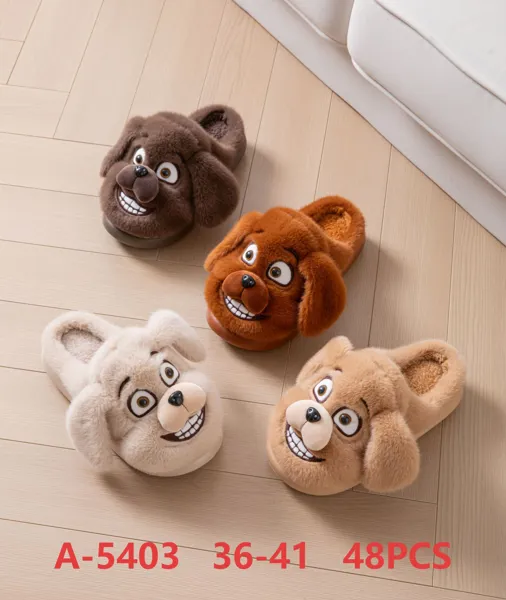 Pantuflas de felpa con diseno de perrito sonriente para mujer