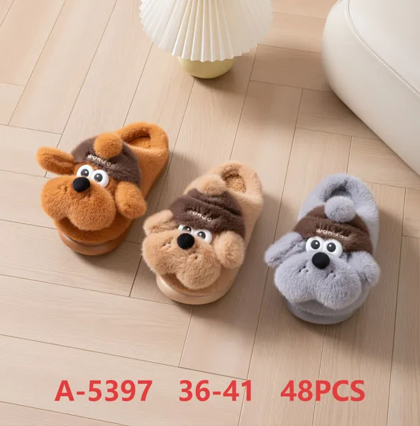 Pantuflas de felpa con diseno de perrito para mujer