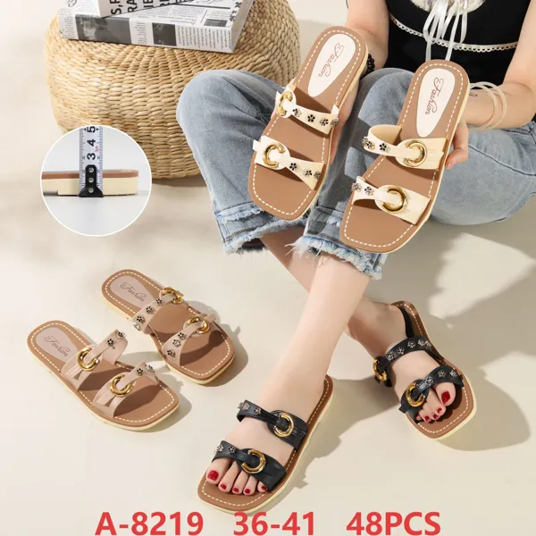 Sandalias planas con anillo dorado y flores para dama