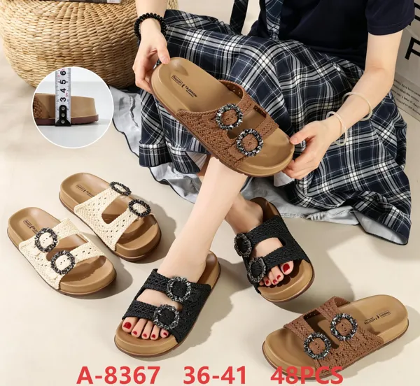 Sandalias planas de tejido con hebilla para mujer