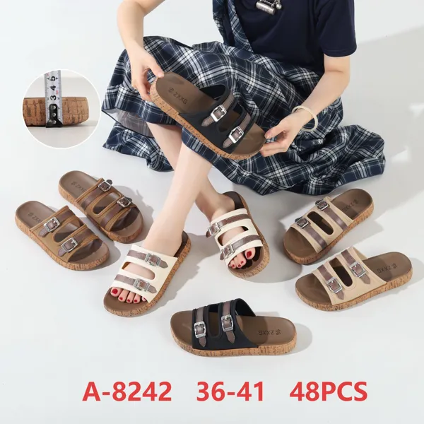 Sandalias de corcho con dos hebillas para mujer