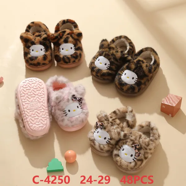 Pantuflas de felpa de leopardo con Hello Kitty para niños