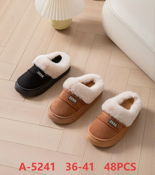 Pantuflas de felpa de ante con forro cálido para mujer