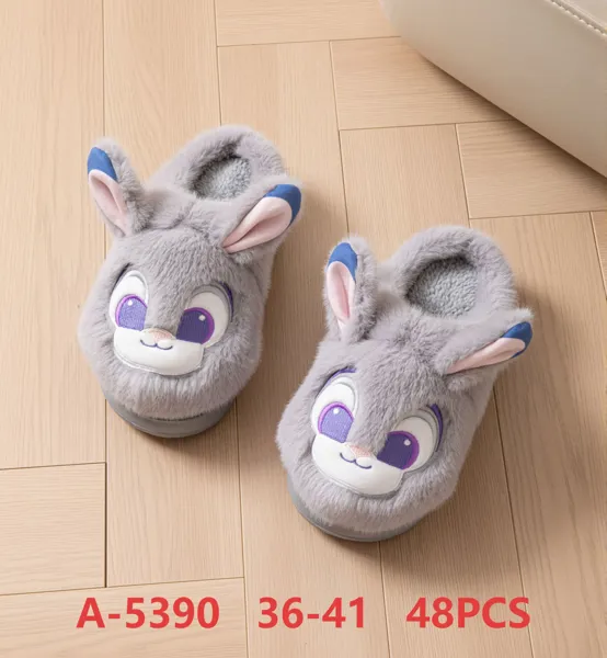 Pantuflas de felpa con cara de conejo para mujer