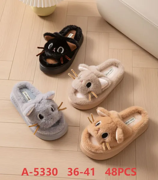 Pantuflas de felpa con diseño de gatito para mujer