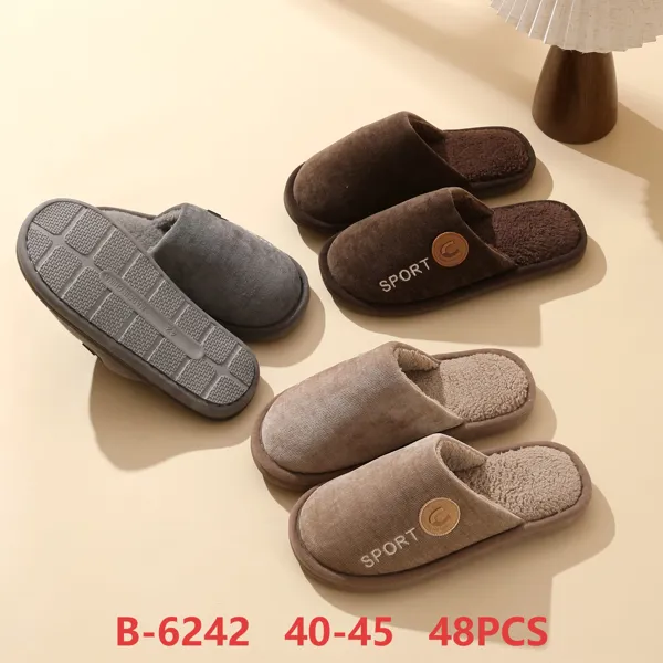 Pantuflas de felpa deportivas con forro cálido para hombre