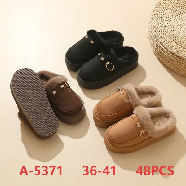 Pantuflas de plataforma de ante con forro de felpa y hebilla para mujer