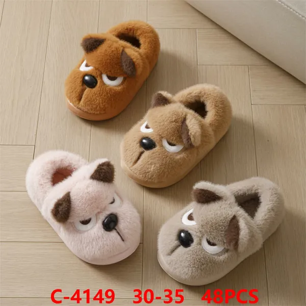 Pantuflas de felpa con cara de perrito para niños