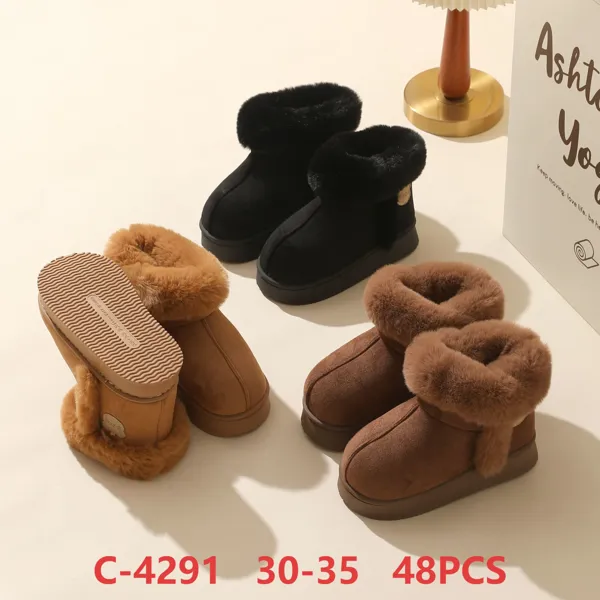 Botines de nieve de ante con forro de felpa para niños
