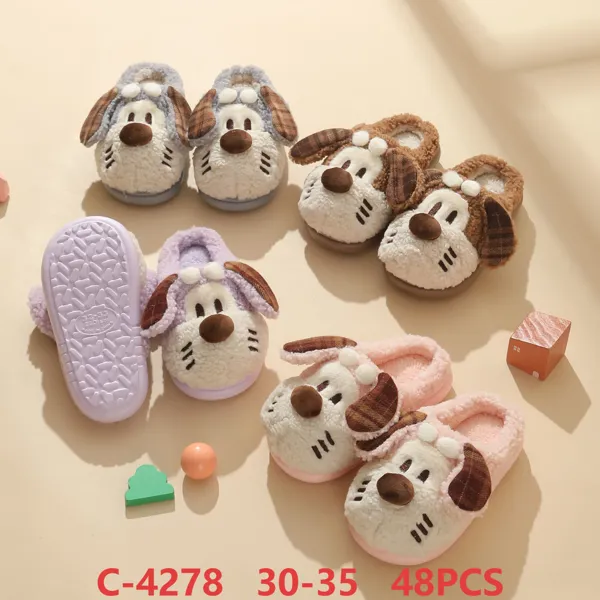 Pantuflas de felpa con cara de perrito y orejas para niños