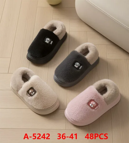 Pantuflas de felpa esponjosa con forro cálido para mujer