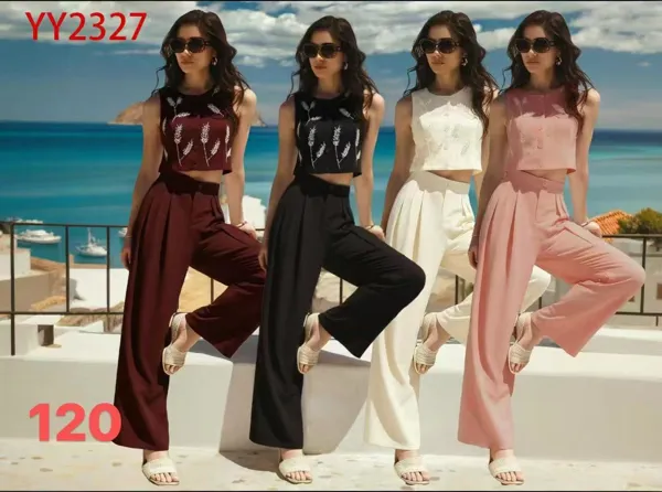 Conjunto de top sin mangas y pantalón palazzo-YY2327