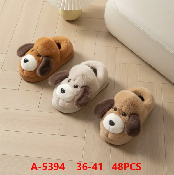Pantuflas de felpa con cara de perro para mujer