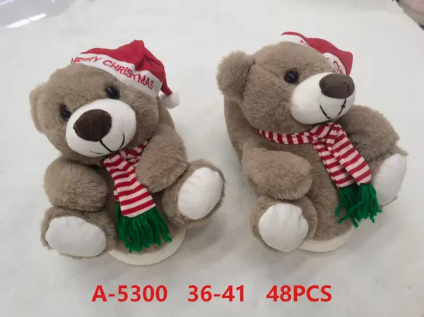 Pantuflas de felpa de oso navideño para mujer
