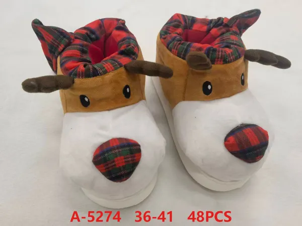 Pantuflas botín de felpa de reno navideño para mujer