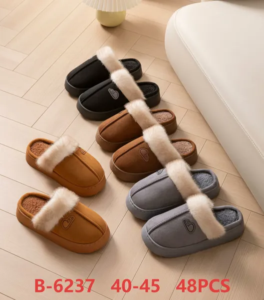 Pantuflas de felpa de gamuza con tira peluda para hombre