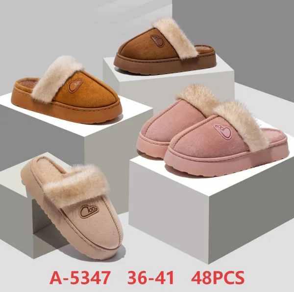 Pantuflas de felpa con borde peludo para mujer