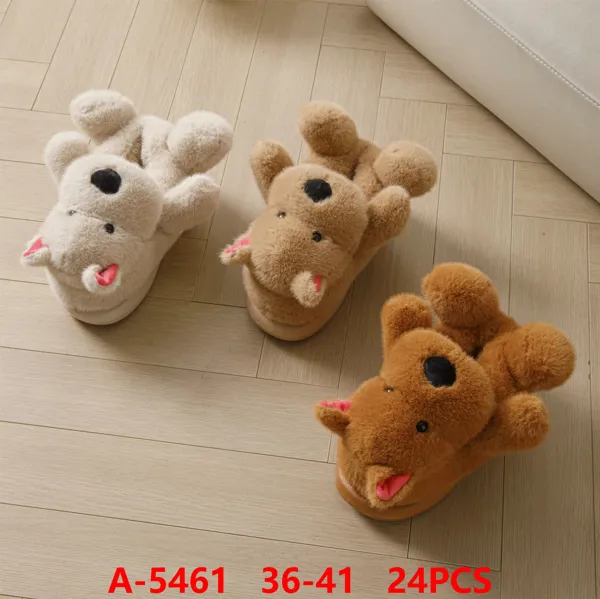 Pantuflas de felpa con diseño de osito para mujer