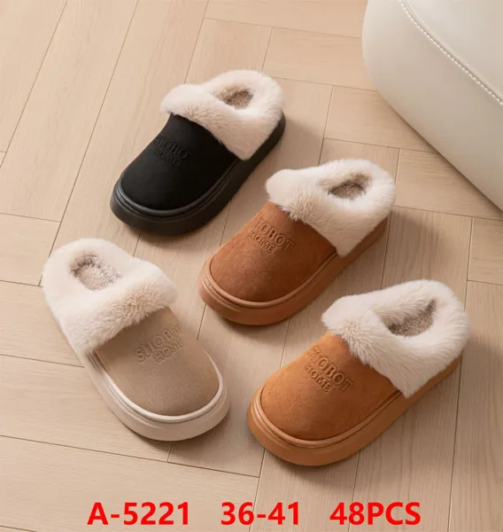 Pantuflas de felpa de gamuza con borde peludo para mujer