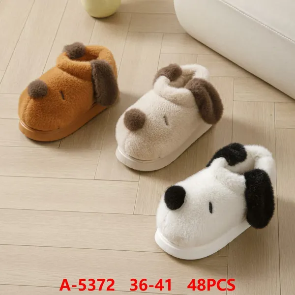 Pantuflas de felpa con cara de perrito para mujer