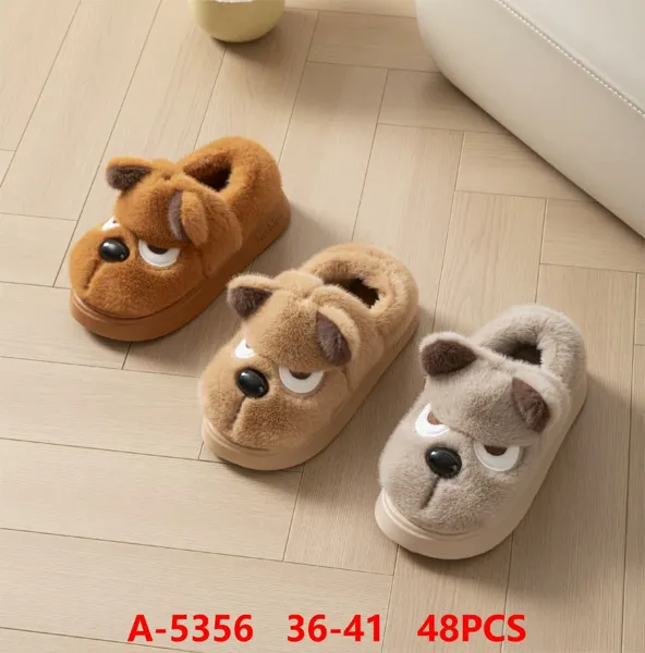 Pantuflas de felpa con cara de perro gruñón para mujer