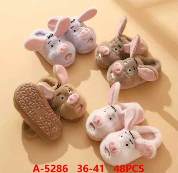 Pantuflas de felpa con orejas de burrito para mujer