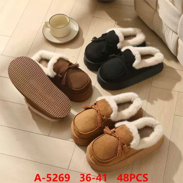 Pantuflas de felpa tipo mocasin con plataforma para mujer