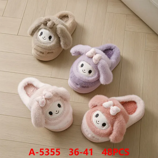 Pantuflas de felpa con orejas de conejo para mujer