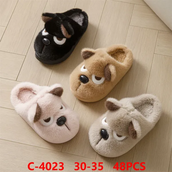 Pantuflas de felpa con cara de perrito para ninos