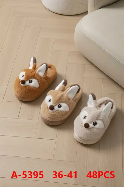 Pantuflas de felpa con diseno de zorrito para mujer