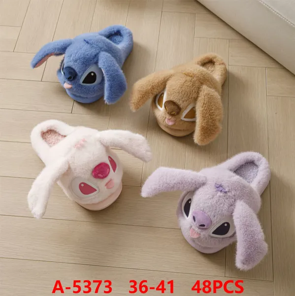Pantuflas de felpa con caras de Stitch y Angel para mujer