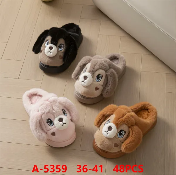 Pantuflas de felpa con cara de perrito para mujer