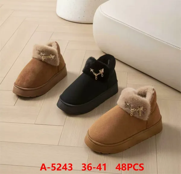 Botines de invierno de gamuza con forro de felpa y cadena para dama