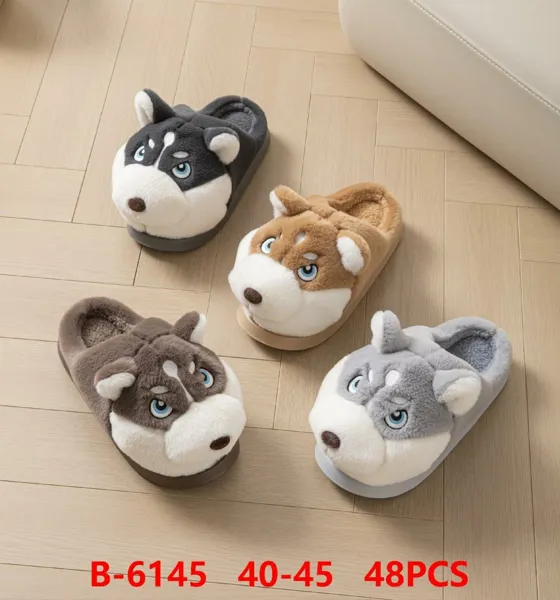 Pantuflas de felpa con diseno de husky para hombre