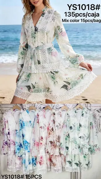 Vestido corto floral con detalles de encaje-YS1018