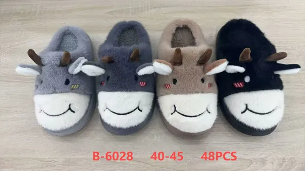 Pantuflas de felpa con diseno de vaquita para hombre