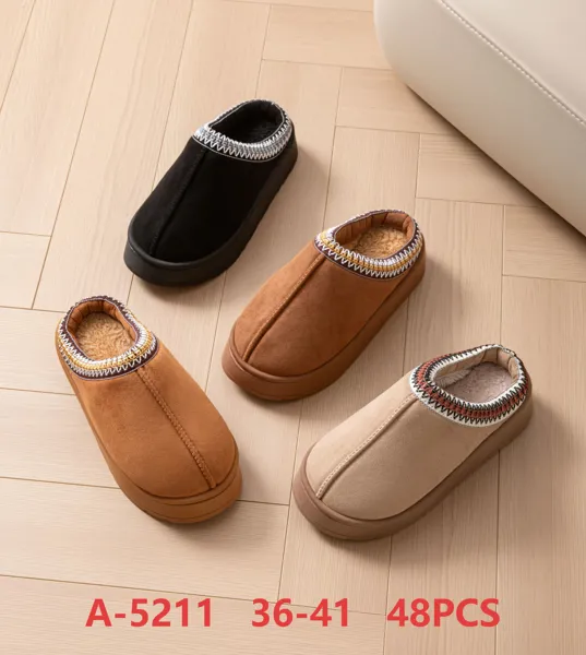 Pantuflas tipo mocasin de gamuza con plataforma y borde tejido para mujer