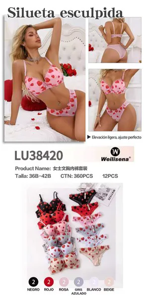 Conjunto de sostén y pantaleta con estampado de corazones