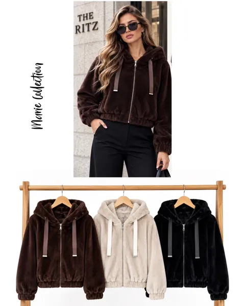Chaqueta con capucha de piel sintética