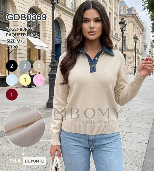 Suéter con cuello de mezclilla
