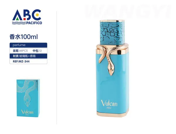 Perfume Vulcan Feu azul turquesa con serpiente dorada 100ml unisex