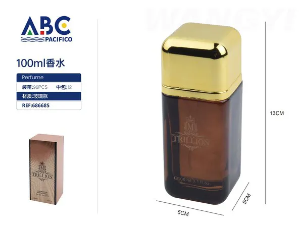 Perfume Trillion botella café con tapa dorada 100ml para hombre